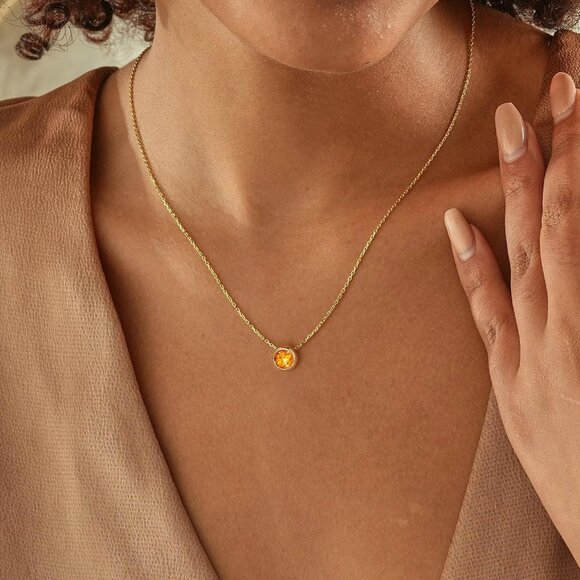 Elegant 14K Gold Plated Birthstone Necklace for Women with Citrine, Adjustable, - Picture 2 of 7